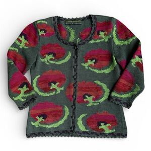 Peruvian Connection Kaffe Fassett Knit Pima Cotton Cardigan Button Up XS Tomato
